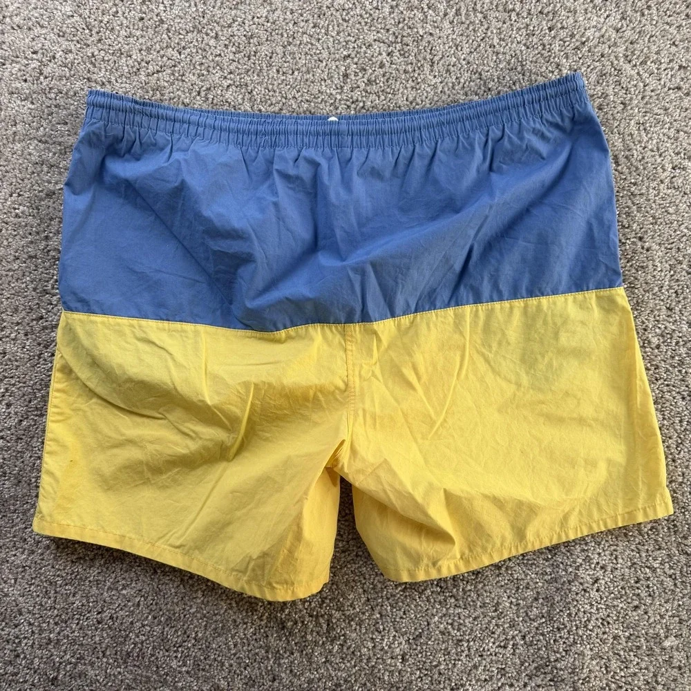 Vintage Claybrooke Sport Swim Shorts Mens XL Blue Yellow Colorblock Trunks Beach